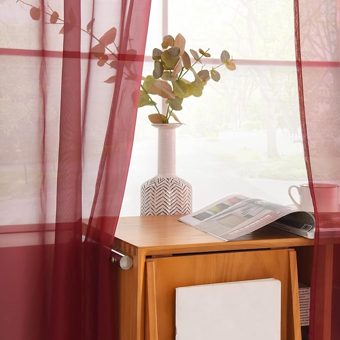 youleyar Solid Sheer Rod Pocket Curtain Voile Draperies 2 Panels White Beige - Image 4