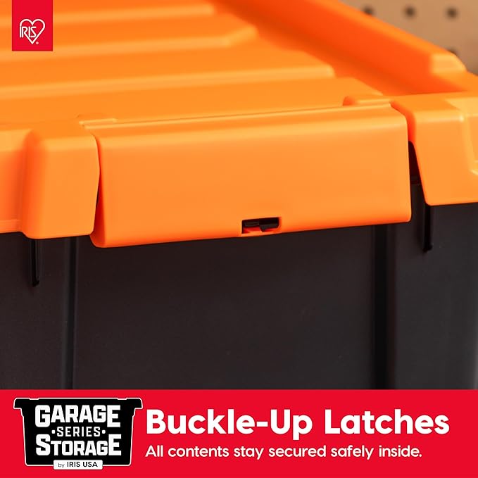 IRIS USA 5-Pack 3 Gal Heavy Duty Lockable Storage Totes with lids, Orange | Built for tools, hardware, emergency supplies and small equipment, Stackable design keeps spaces organized