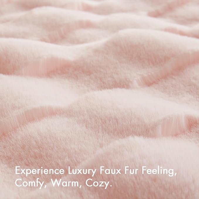 Madison Park Vivienne Faux Fur Throw Blanket Velvet, 50 x 60, Pink | All Season, Cozy Warmth for Sofa or Bed, Reversible, Lightweight, OEKO-TEX Certified