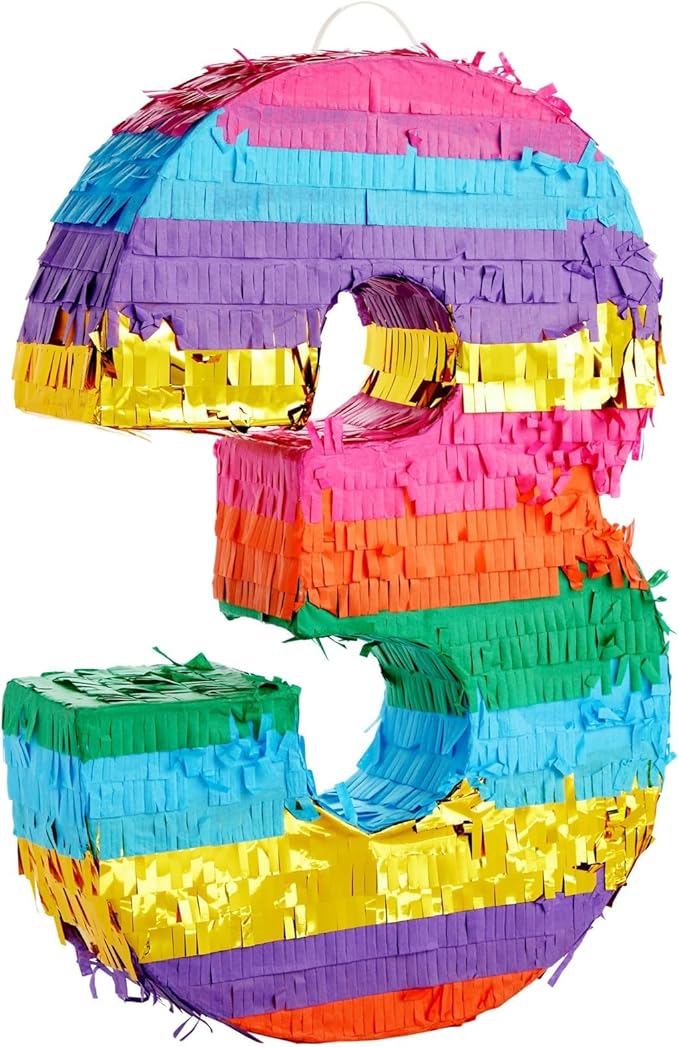 BLUE PANDA Number 3 Pinata - Rainbow 3rd Birthday Party Decorations - Tissue Paper Fiesta Pinata for Kids Anniversary Celebrations | Multicolored | 11.4 x 16.5 x 3 Inches
