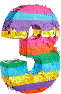 BLUE PANDA Number 3 Pinata - Rainbow 3rd Birthday Party Decorations - Tissue Paper Fiesta Pinata for Kids Anniversary Celebrations | Multicolored | 11.4 x 16.5 x 3 Inches