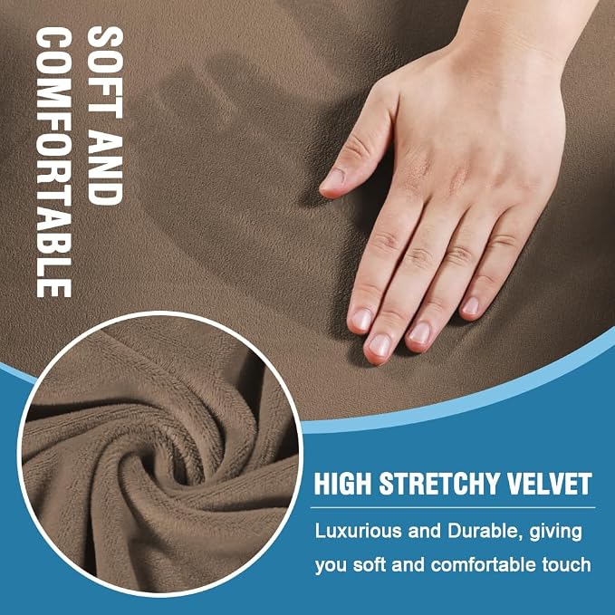 H.VERSAILTEX Sofa Cover 3 Piece T Cushion Loveseat Slipcovers Thick Velvet Couch Cover Stretch T Cushion Sofa Covers for 2 Cushion Couch with 2 Individual T Cushion Covers, Mocha