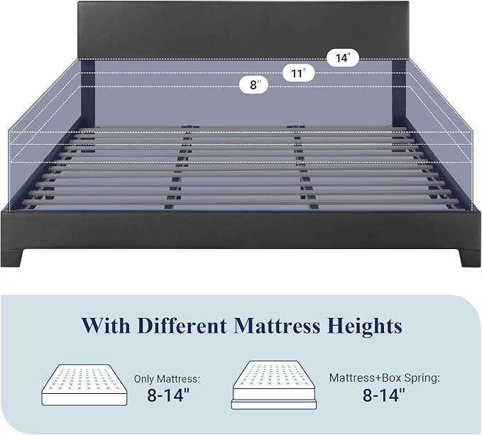 Allewie King Size Faux Leather Bed Frame, Adjustable Headboard, Black | Platform Bed with Heavy Duty Mattress Foundation, Noise-Free, Easy Assembly, Wood Slat Support, No Box Spring Needed