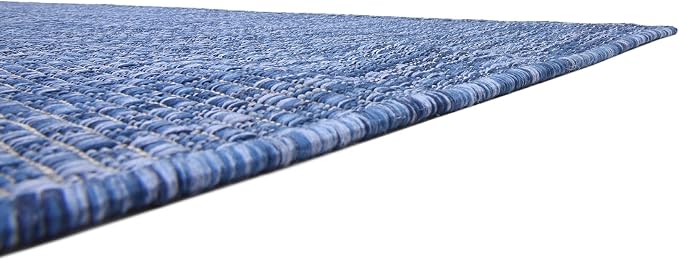 Unique Loom Collection Casual Transitional Solid Heathered Indoor/Outdoor Flatweave Area Rug (8' x 11' 4" Rectangle, Blue/Navy Blue)