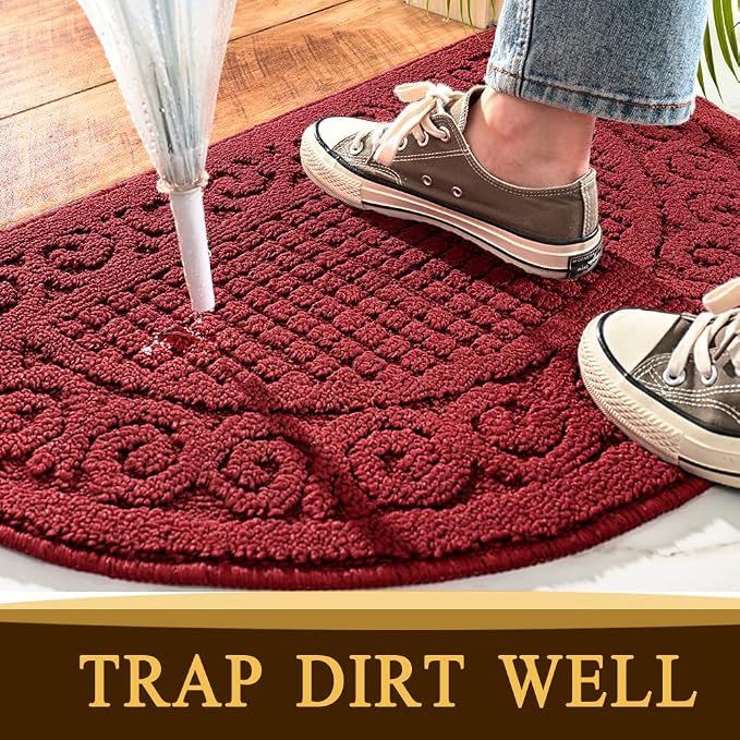 Red Door Mat 18"X30",Non Slip Machine Washable Entryway Rug for Front/Back Door,Half Circle Absorbent Low Profile Entrance Floor Mat for 4th of July Patriotic Muddy Wet Shoes and Paws
