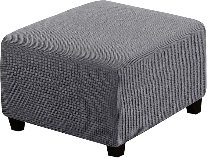 H.VERSAILTEX Square Ottoman Covers Ottoman Slipcovers Folding Storage Stool Furniture Protector Form Fit with Elastic Bottom, Stretch High Spandex Small Checks Jacquard Fabric(Medium,Grey)