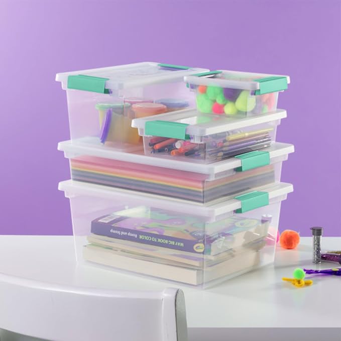 Sterilite Clip Box, Stackable Clear Plastic Bins- Small, 18-Pack | Storage Containers with Latching Lids for Writing, Arts or Crafts Supplies - Home, Office, Classroom & Workshop Organization