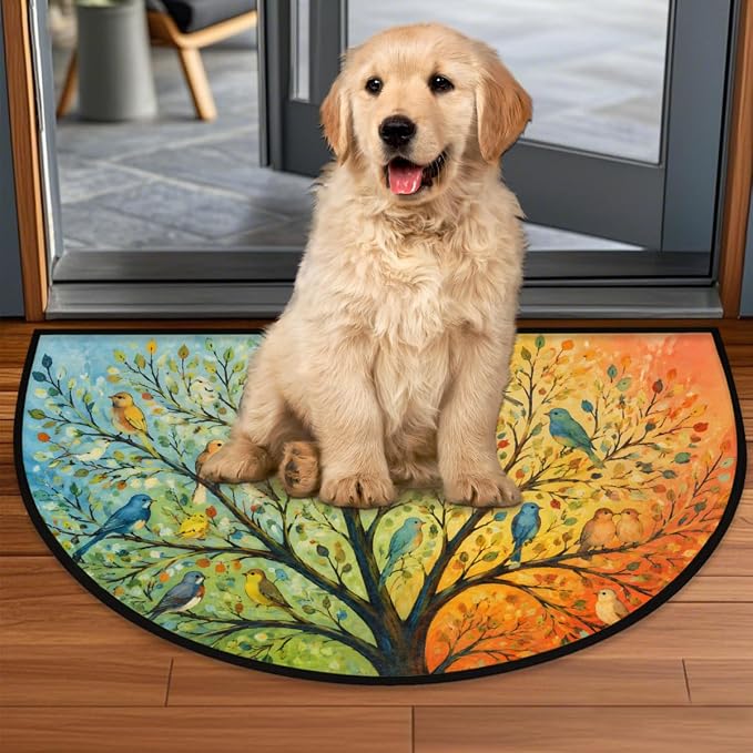 Pardick Bird Half Round Door Mat Welcome Entrance Mat Bath Bathroom Rug B4 | Bird Tree Welcome Entrance Mat Anti-Slip Half Moon Bath Mat Semi Circle Rug Indoor Outdoor Kitchen Rug