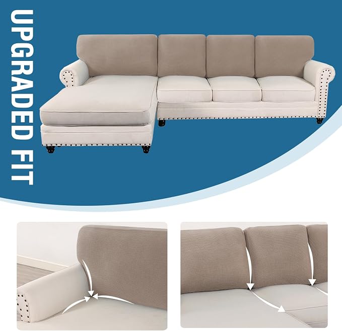 H.VERSAILTEX Backrest Cushion Covers Sectional Couch Back Cushion Covers for Sectional Sofa Set for Both Left/Right Couch (Back Only: 1 Chaise + 3 Sofa, Sand)