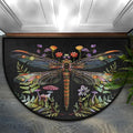 Dragonfly Half Round Doormat Non-Slip Semi Circle Rug Half Moon Mat | Flower Black Leaves Washable Soft Absorbent Indoor Outdoor Entrance Kitchen Bathroom Sink Patio Welcome Fireplace Floor Rug