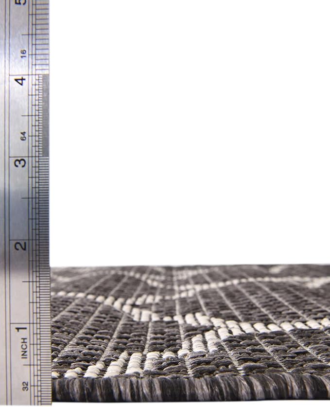 Unique Loom Outdoor Trellis Collection Area Rug - Trellis (Round 13' 0" x 13' 0", Black/ Ivory)