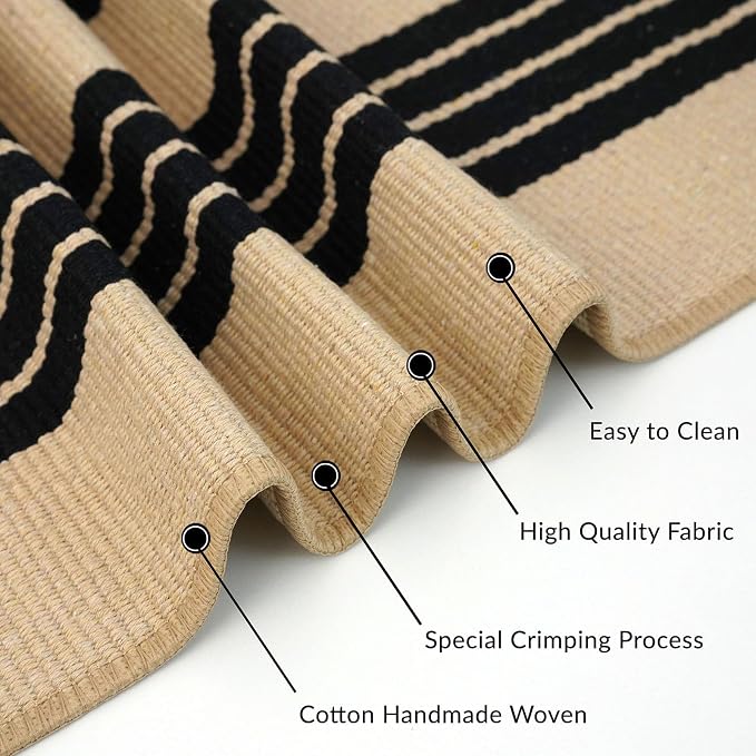IOHOUZE Striped Area Rug 2'x4.3' Tan and Black Front Door Rugs Small Washable Area Rug for Front Porch, Spring Summer Welcome Door Mats Outdoor Indoor, Doormat for Entryway Porch Entrance