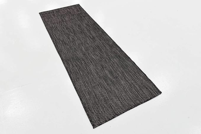 Unique Loom Collection Casual Transitional Solid Heathered Indoor/Outdoor Flatweave Area Rug (2' x 6' 1" Runner, Black/Ivory)