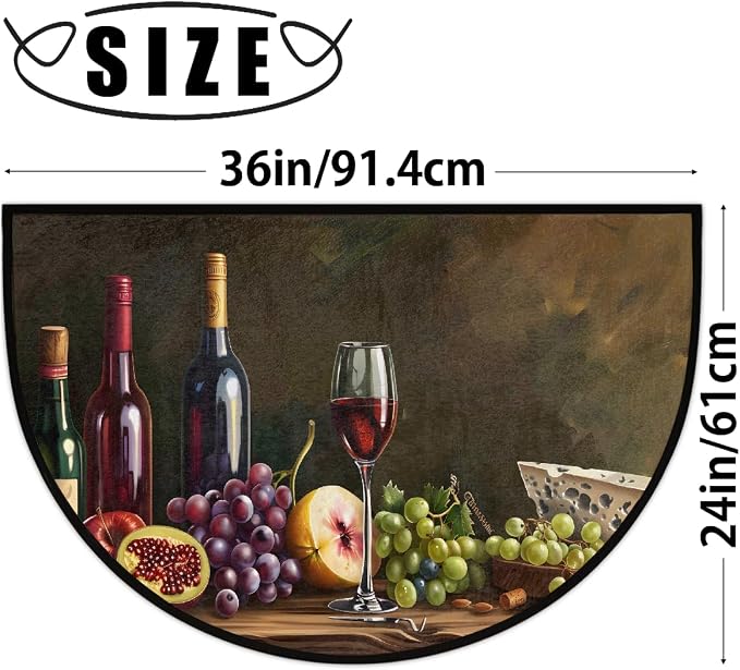 Wine Half Round Doormat Non-Slip Semi Circle Rug Half Moon Mat | Kitchen Grape Cheese Washable Soft Absorbent Indoor Outdoor Entrance Kitchen Bathroom Sink Patio Welcome Fireplace Floor Rug