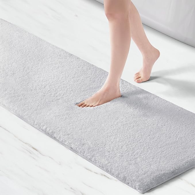 Madison Park Marshmallow Highly Absorbent Bath Runner, 24 x 72, Silver | Non slip Backing, Spa Quality Luxurious Plush Bath Rug for Bathroom, Quick Dry, OEKO TEX