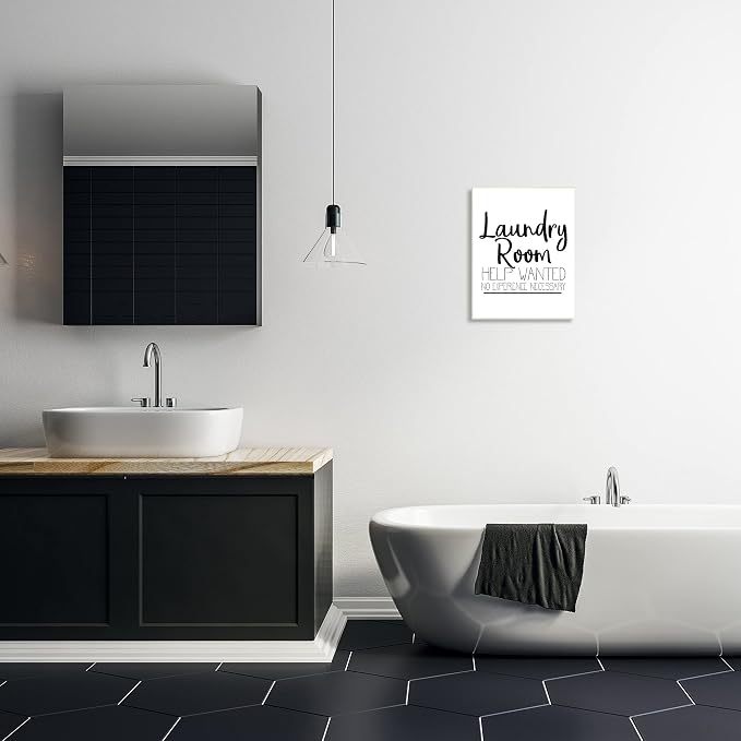 Stupell Industries 'Help Wanted Laundry Room Sign Bold Black White', Wall Plaque Art, 13 x 19 Inches, Easy to Hang and Sturdy, Made in USA, by Kim Allen | Stupell Industries | 13 x 19 Inches, Easy to Hang and Sturdy, Made in USA, by Kim Allen