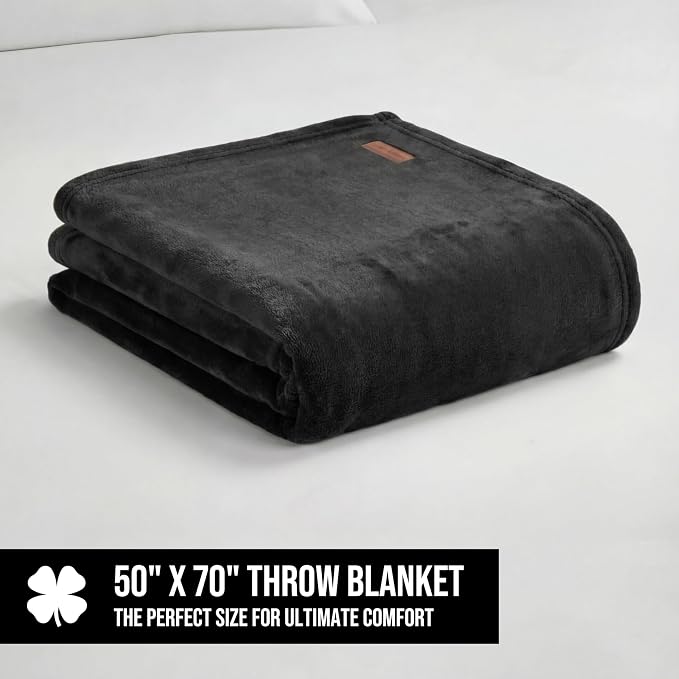 Lucky Brand Solid Plush 50"X70" Throw Blanket, Black - Soft, Cozy, and Timeless Comfort