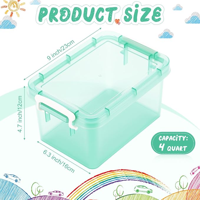 Wenqik 6 Pack Colorful Plastic Storage Bins with Lids 4 Quart Small Storage Latch Box Stackable and Nestable Clear Organizer Bins with Latching Handle and Buckle for Organizing (Pastel)