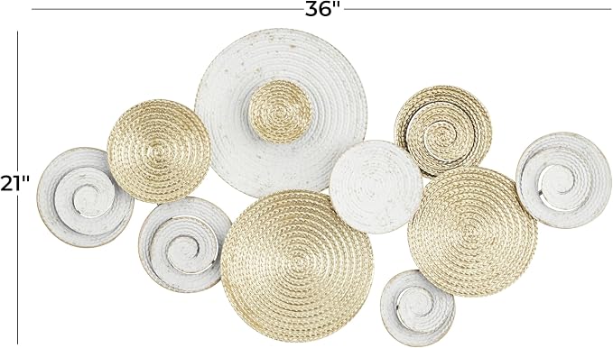 CosmoLiving by Cosmopolitan Metal Plate Home Wall Decor Radial Wall Sculpture, Wall Art 36" x 2" x 21", Gold | Home Plate Spiral Wall Sculpture With Gold Accents Wall Sculptures Wall Art