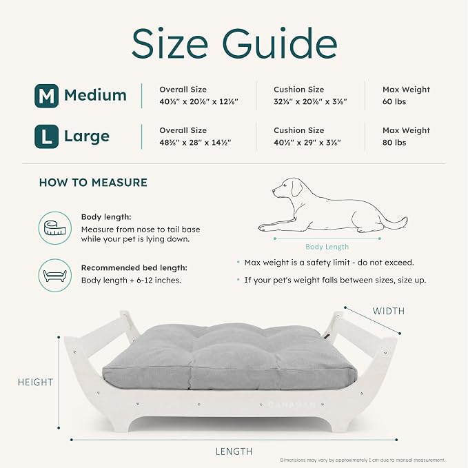 CANAGAN Elevated Wooden Dog Bed with Cushion, White Maple, Large | Raised Dog Couch Bed with a Washable Cover and Plush PP-Filled Cushion, Designed for Large Dogs and Stylish Indoor Living