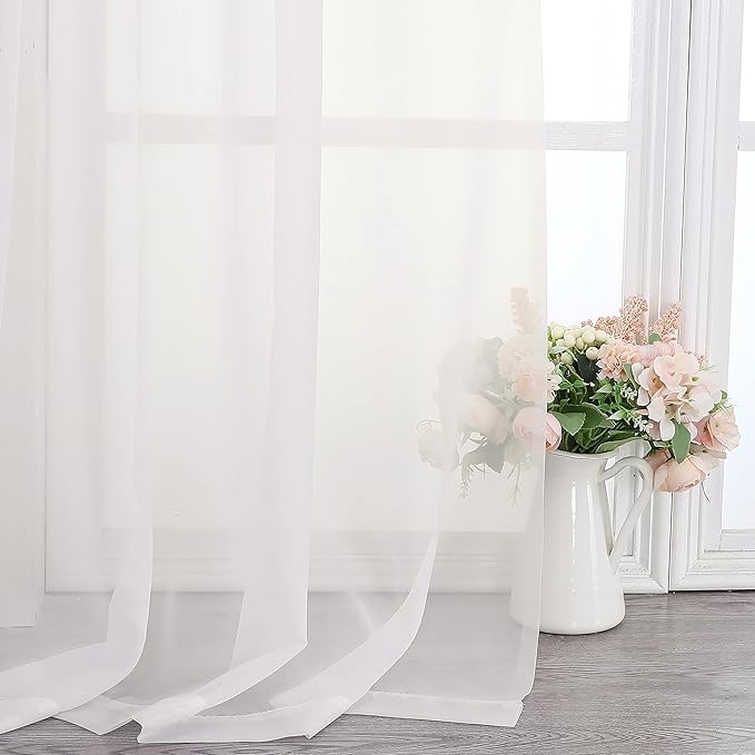 Lecloud Ivory Sheer Curtain Panels 72 Inch Length, Light Filtering Window - Image 8