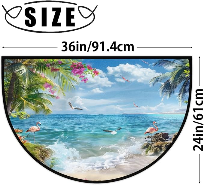 Half Round Doormat Summer Flamingo Bird Flowers Non Slip Half Circle Area Rugs Indoor Washable Half Moon Rug Semi Circle Bathroom Runner Mat Entrance Floor Carpet for Kithen Bedroom Fireplace Decor