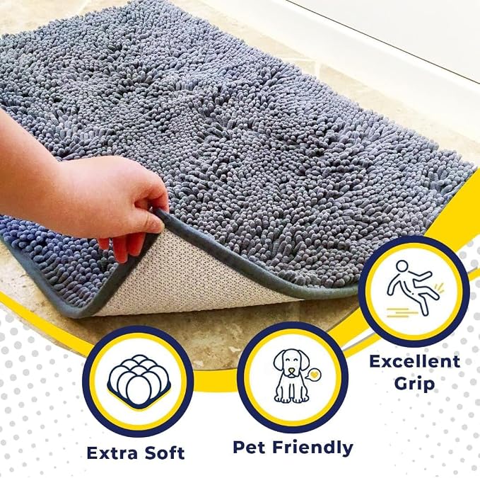 Muddy Mat® | Super Water Absorbent Door Mat Indoor, Microfiber Quick Dry Chenille Entryway Rug, Slip Resistant Front Door Mat, Indoor Mats for Entryway, Machine Washable Pet Rug, Baby Blue 5ft x 7ft