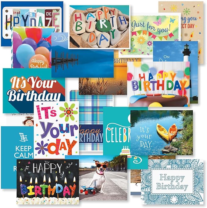 Current Birthday Greeting Cards Set | Mega, 40 Count, 20 Designs, 5" x 7" Folded, Envelopes Included, Holiday, Bulk Pack