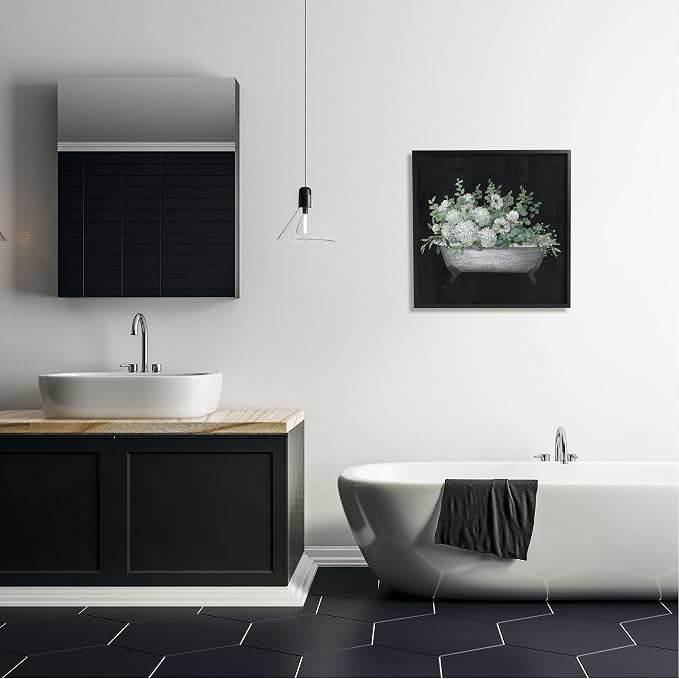 Stupell Industries Vintage Clawed Bathtub Botanical White Flower Bouquet,Design by Nan, Black Framed, 24 x 24 | Stupell Industries · By Nan · Ready to hang · Great for bathroom decor and gifting · Made in USA