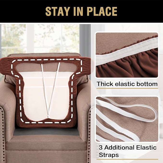 H.VERSAILTEX Stretch Velvet T Cushion Chair Covers for Living Room Armchair Sofa Cover Couch Cover Slipcover T Cushion Seat Cover Stay with Elastic Bands (Armchair, Burnt Brick)