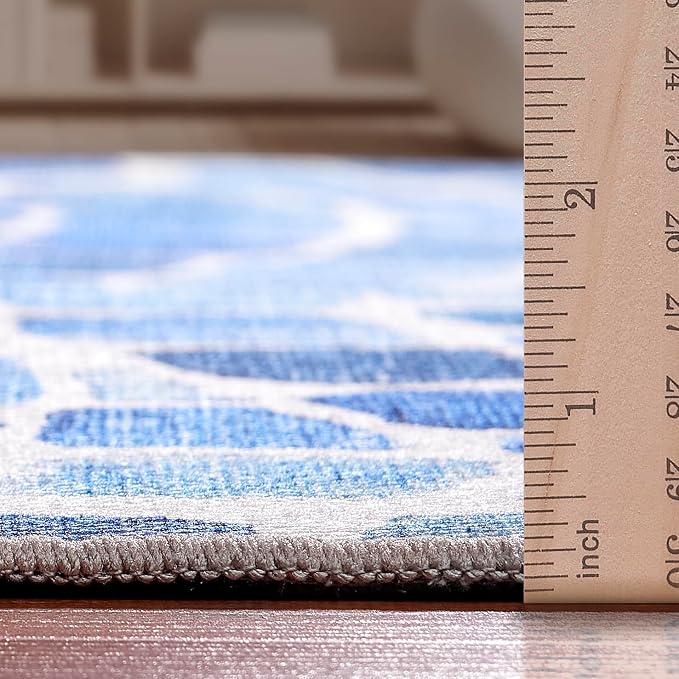 ReaLife Rugs Machine Washable Indoor Outdoor - Mat Rug Foldable Printed Thin Lightweight Cushioned Fade Resistant Patio Deck Dock Porch Pool Balcony Camping - Emery- Blue 4' x 6'