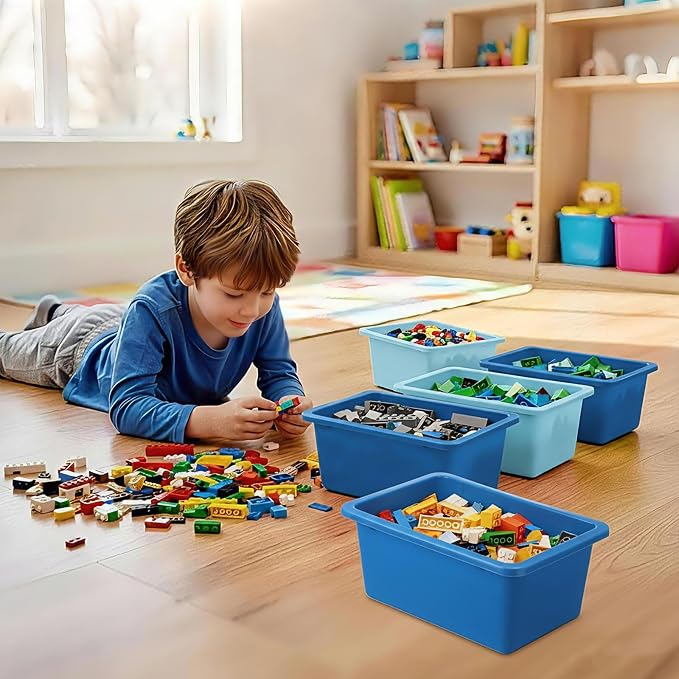 Zonon 12 Pcs Plastic Cubby Storage Bin Back to School Classroom Cubby Organization Storage Container with 1 Pack Self Adhesive Label for Office School Library(Blue Color,11.61 x 7.68 x 4.92)