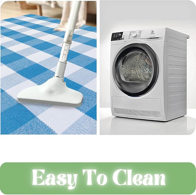 Ckorzen Blue and White Plaid Rug, 4' x 6' Spring Outdoor Front Porch Door Decor Mat, Washable Cotton Woven Farmhouse Area Rug for Layered Door Mats Carpet, Entryway, Easter Décor