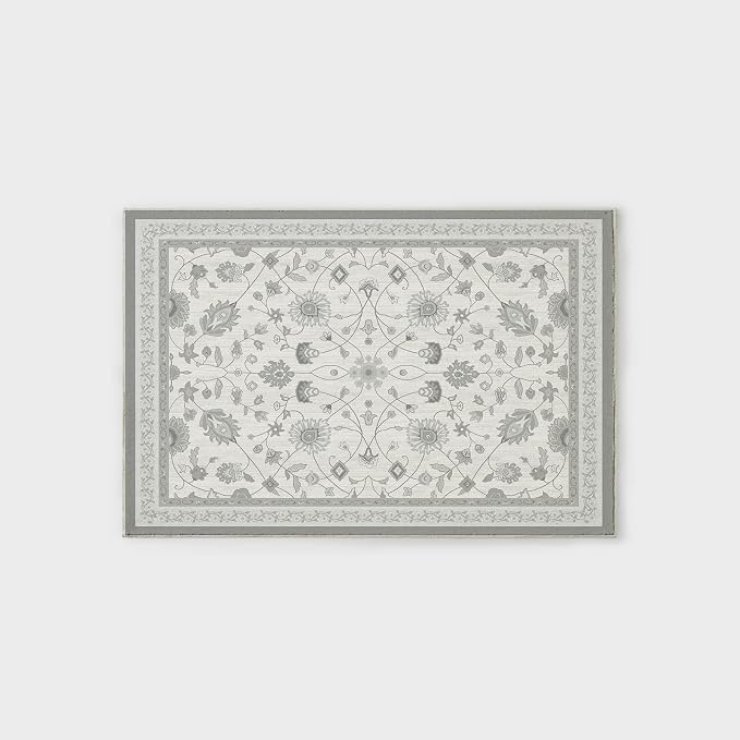 EVERGRACE Area Rugs for Entryway 2x3, Boho Floral Faux Wool Indoor Outdoor Small Rugs, Washable Rugs for Bedroom Bathroom Laundry Doormat, Low Pile Floor Mat Carpet for Home Decor, Cool Gray