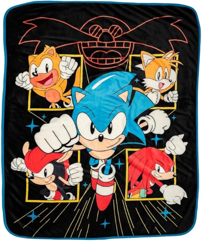 Franco Sonic the Hedgehog Kids Bedding Soft Plush Sherpa Blanket Throw, 50 in x 60 in, (Officially Licensed Product)