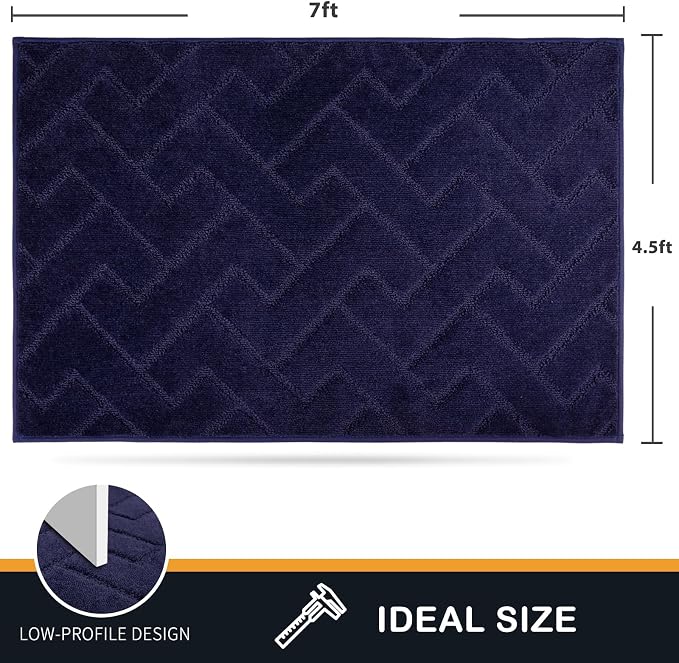 PURRUGS Easy Care Area Rug 4.5ft x 7ft, Non-Slip Machine Washable Entry Rug, Dog Door Mat, Stain Resistant Accent Rug for Hallway, Bedroom, Living Room and Mudroom, Midnight Blue