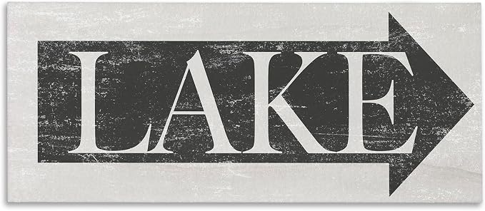 Stupell Industries 'Distressed Lake Arrow Sign'| Canvas Art | Stupell Industries | 48 x 20 Inches, Easy to Hang and Sturdy, Made in USA, by Lil' Rue