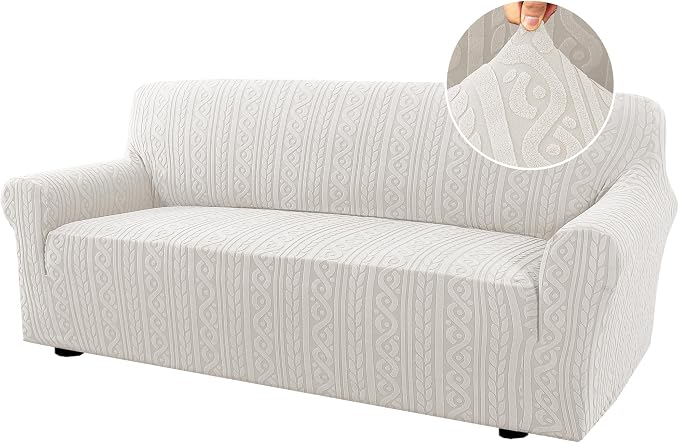 H.VERSAILTEX 1 Piece Couch Covers for 3 Cushion Couch Sofa Pet Friendly High Stretch Sofa Covers Upgrade Thick Jacquard Fabric with Spiral Pattern(75"-85", Pale Oak)