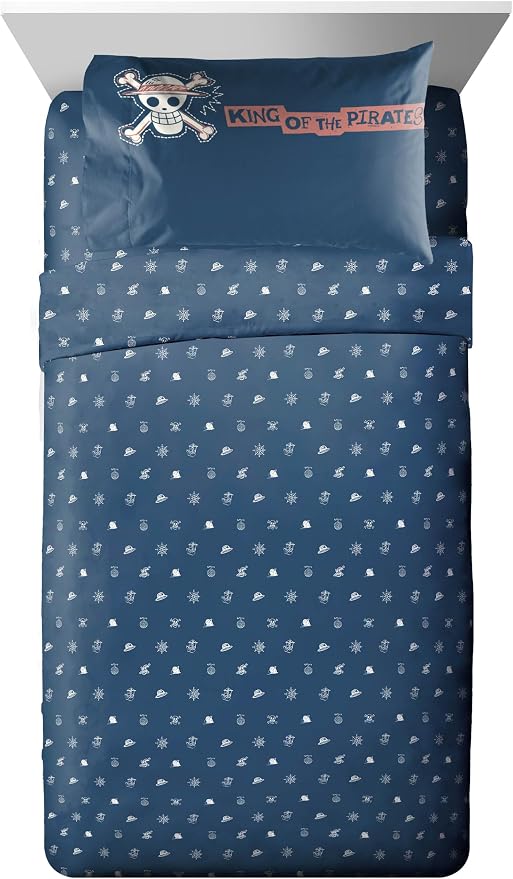 One Piece Luffy Twin Comforter Set 5 Piece Soft Anime Bedding, Multi | Bed in a Bag, Comforter Sheets Sham Pillowcase, Official Product, Soft Microfiber, Machine Washable Easy Care, Gift for Fans