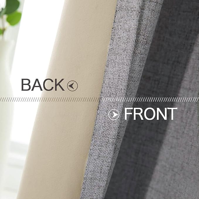 MIULEE Linen Texture Curtains for Bedroom Solid 100% Blackout Thermal Insulated Grey Curtains Grommet Room Darkening Curtains/Draperies Luxury Decor for Living Room Nursery 52x120 Inch (2 Panels)