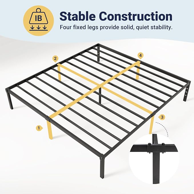 Allewie King Size Bed Frame, 14 inch Metal Beds with Storage Space, Black | Heavy-Duty Metal Platform Beds, Large Under-Bed Storage Space, No Box Spring Needed, Easy Assembly