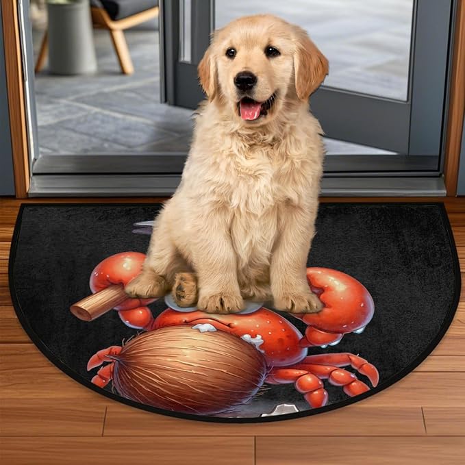 Funny Crabs Half Round Door Mat Non-Slip Semi Circle Rug Washable Half Moon Floor Rug Absorbent Bathroom Area Rugs for Outdoor Indoor Fireplace Mat Entryway Kitchen Decor Rugs