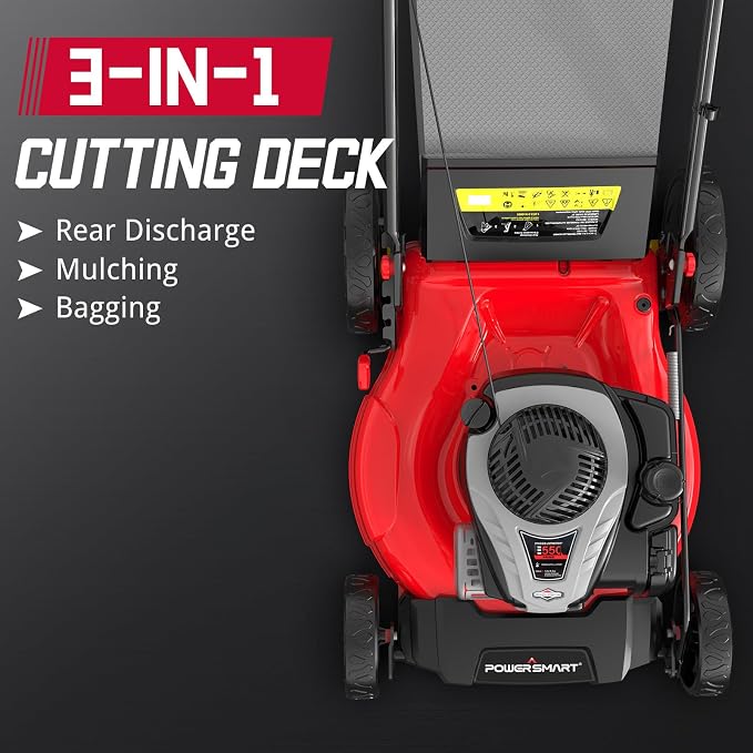 PowerSmart 21" Self-Propelled Lawn Mower with 140cc Briggs & Stratton Engine - Heavy-Duty Steel Deck, 6 Cutting Heights, 3-in-1 Mulching System