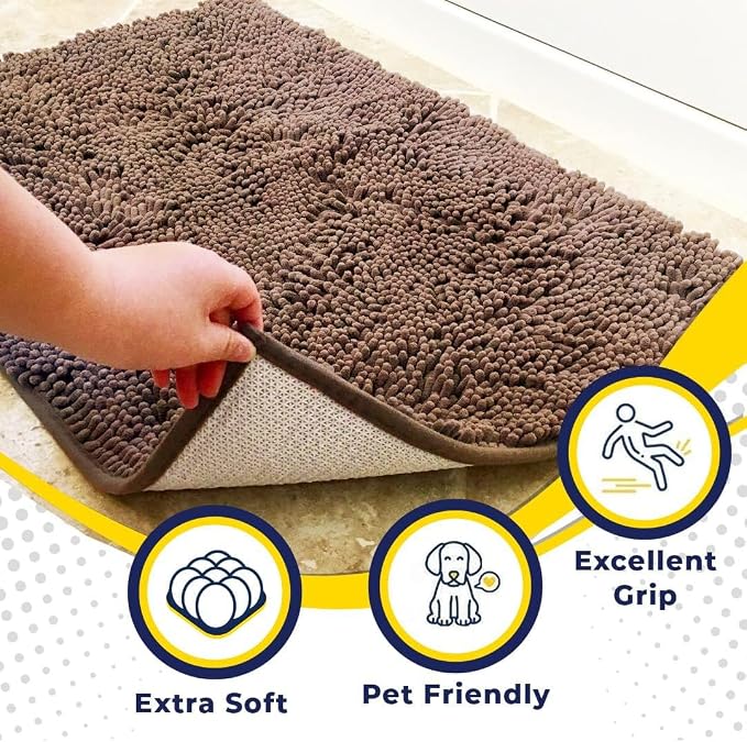 Muddy Mat® | Super Water Absorbent Door Mat Indoor, Microfiber Quick Dry Chenille Entryway Rug, Slip Resistant Front Door Mat, Indoor Mats for Entryway, Machine Washable Pet Rug, Tan 28" x 48"