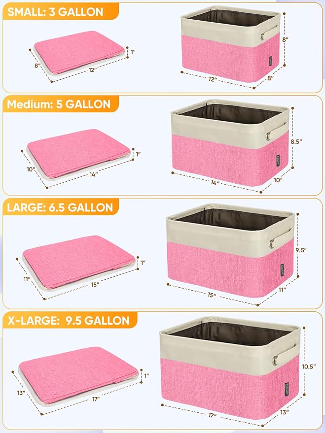 BALEINE 2 Pack Fabric Closet Storage Bins for Shelves, Linen Closet Organizers and Storage, Decorative Baskets for Organizing, Shelf, Clothes, Home, Office (Pink, 17''x13''x10.5'')