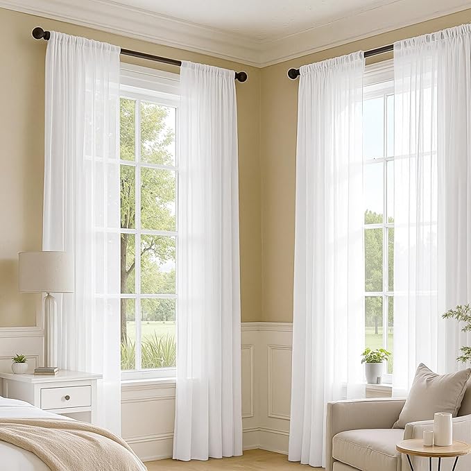 MIULEE White Sheer Curtains 90 Inches Long, 4 Panels Set, Light Filtering Rod Pocket Voile Drapes for Living Room and Bedroom, Airy Soft Fabric Window Treatments, 54 x 90 Inches