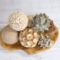 6pcs 3.5inch Woven Wicker Rattan Balls Decorative Ball Twig Orbs Green Orbs Vase Bowl Filler for Tabletop Decor (Beige White)