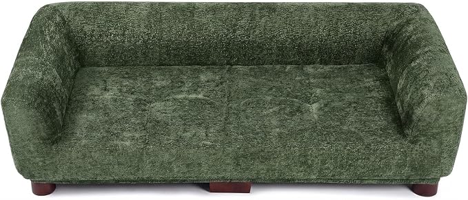 Dog Couch Sofa for Large & Extra Large Dogs, Elevated Pet Bed with Legs, Button Tufted Chenille Dog Couch with Backrest and Armrests, Modern Indoor Dog Furniture (Green, XL - 47" x 24" x 15")