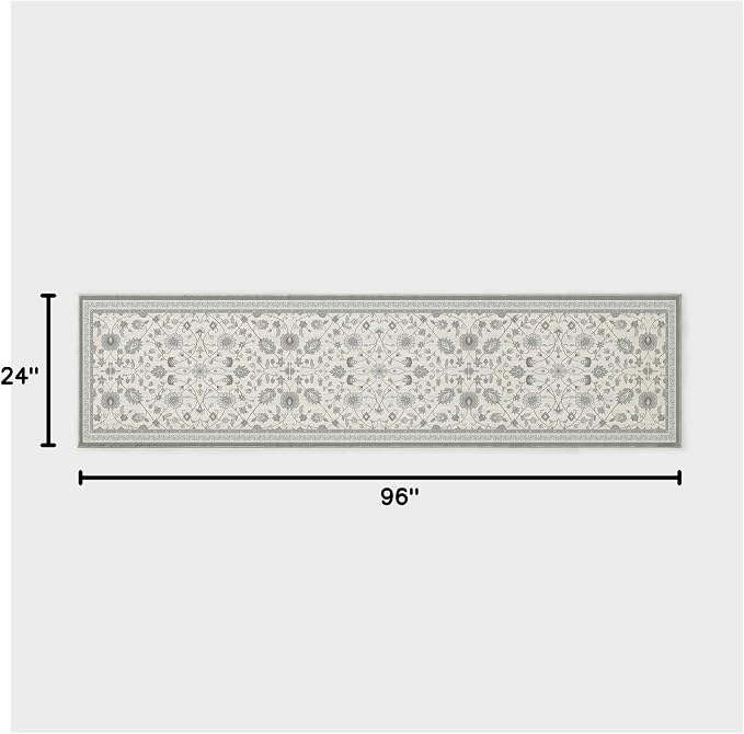 EVERGRACE Hallyway Area Runner Rugs 2x8, Boho Floral Faux Wool Indoor Outdoor Rugs, Washable Rugs for Bedroom Dining Room Living Room Kitchen, Low Pile Floor Mat Carpet for Home Decor, Cool Gray