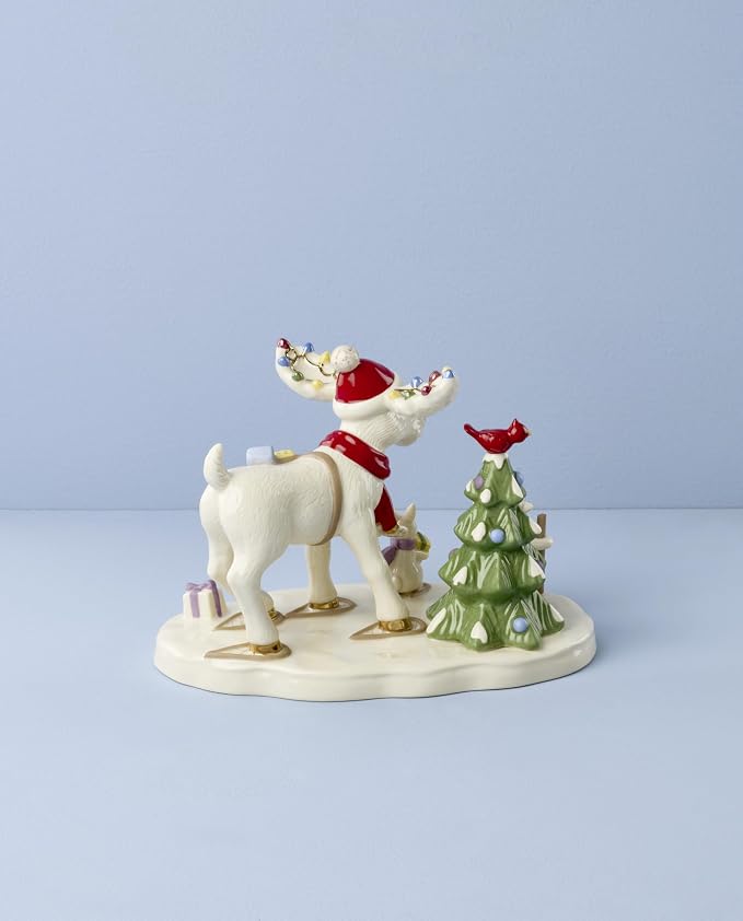 Lenox 897676 Marcel The Moose Delivering Gifts Figurine, Christmas Decorations, Indoor Decor